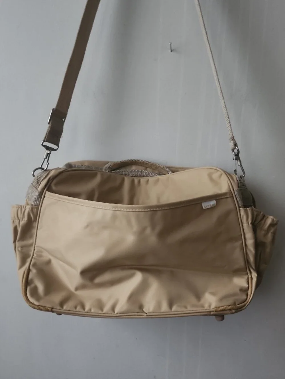 Neutral Beige Men's Crossbody Messenger Bag with Multiple Pockets